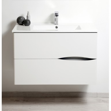Meuble de salle de bain 100 cm blanc, meuble de salle de bain laqué blanc  Calabro